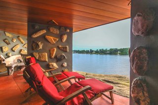 A Home on a Private Island That's Based on a Frank Lloyd Wright Design Is on the Market For $14.9M - Photo 4 of 14 - The home is anchored by stone pillars that support thick horizontal planes.