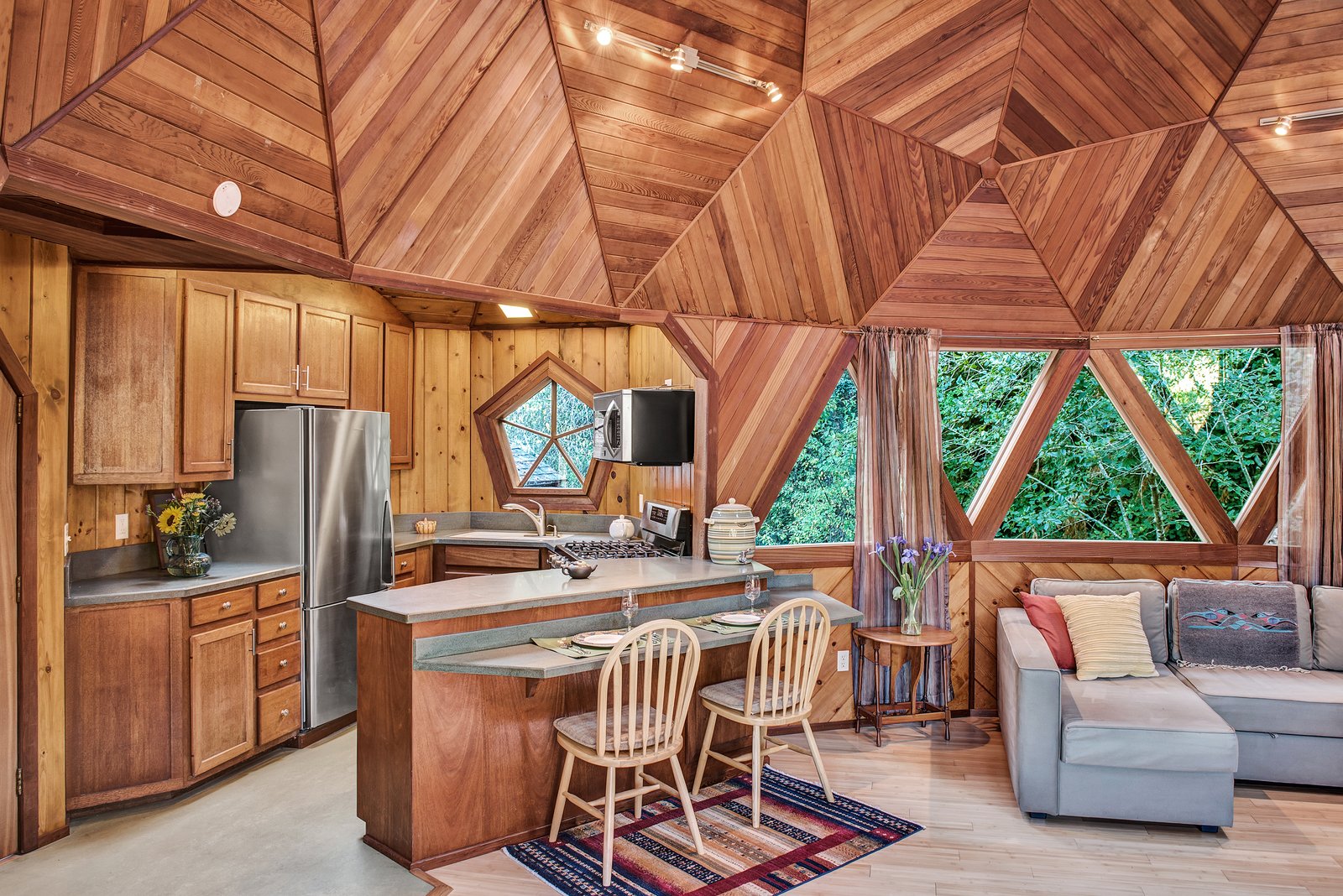 Triangular windows let plenty of light in.
