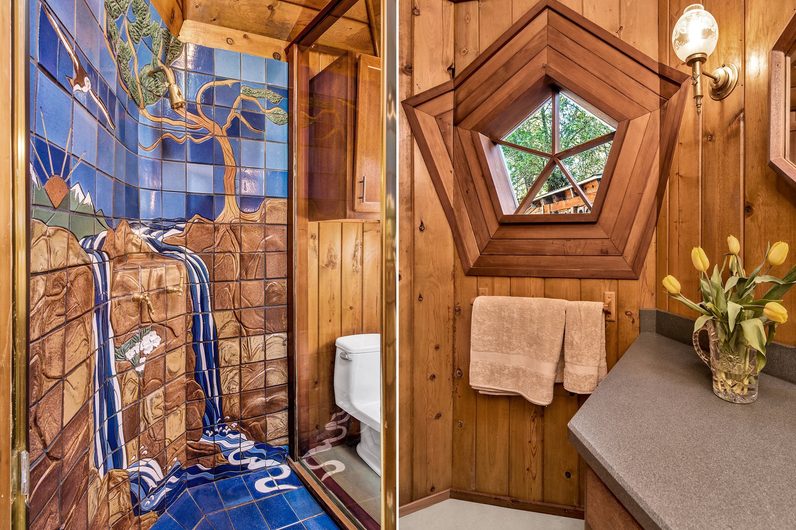 The custom tile work in the shower.