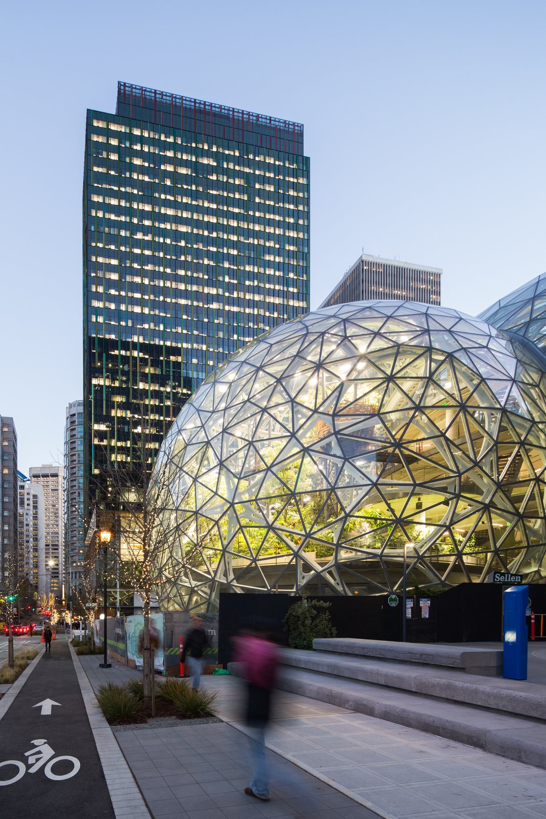 In addition to the plants themselves, the interior also includes tree houses, bridges, a waterfall and a conference room enclosed by greenery.