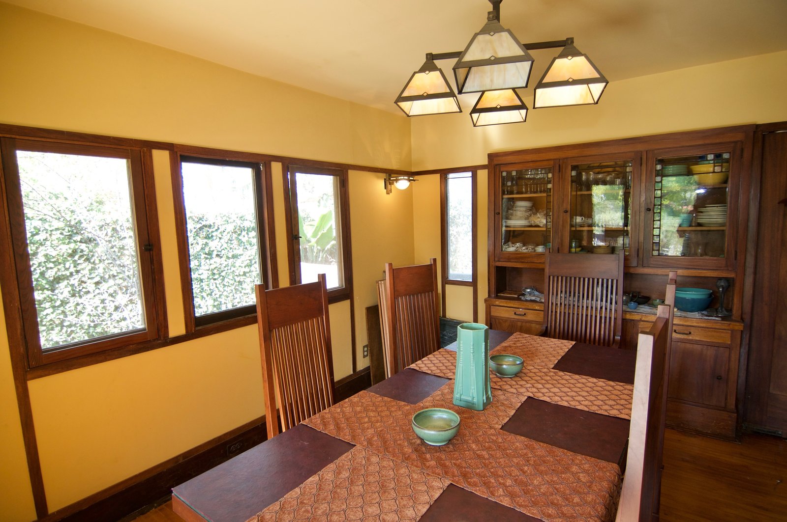 A view of the built-in storage cabinet in the dining room.