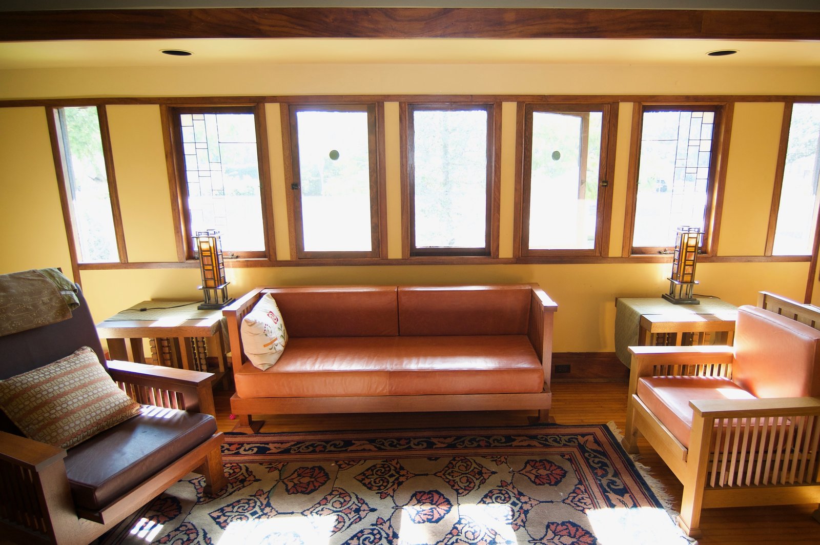 Art glass windows in the living room.