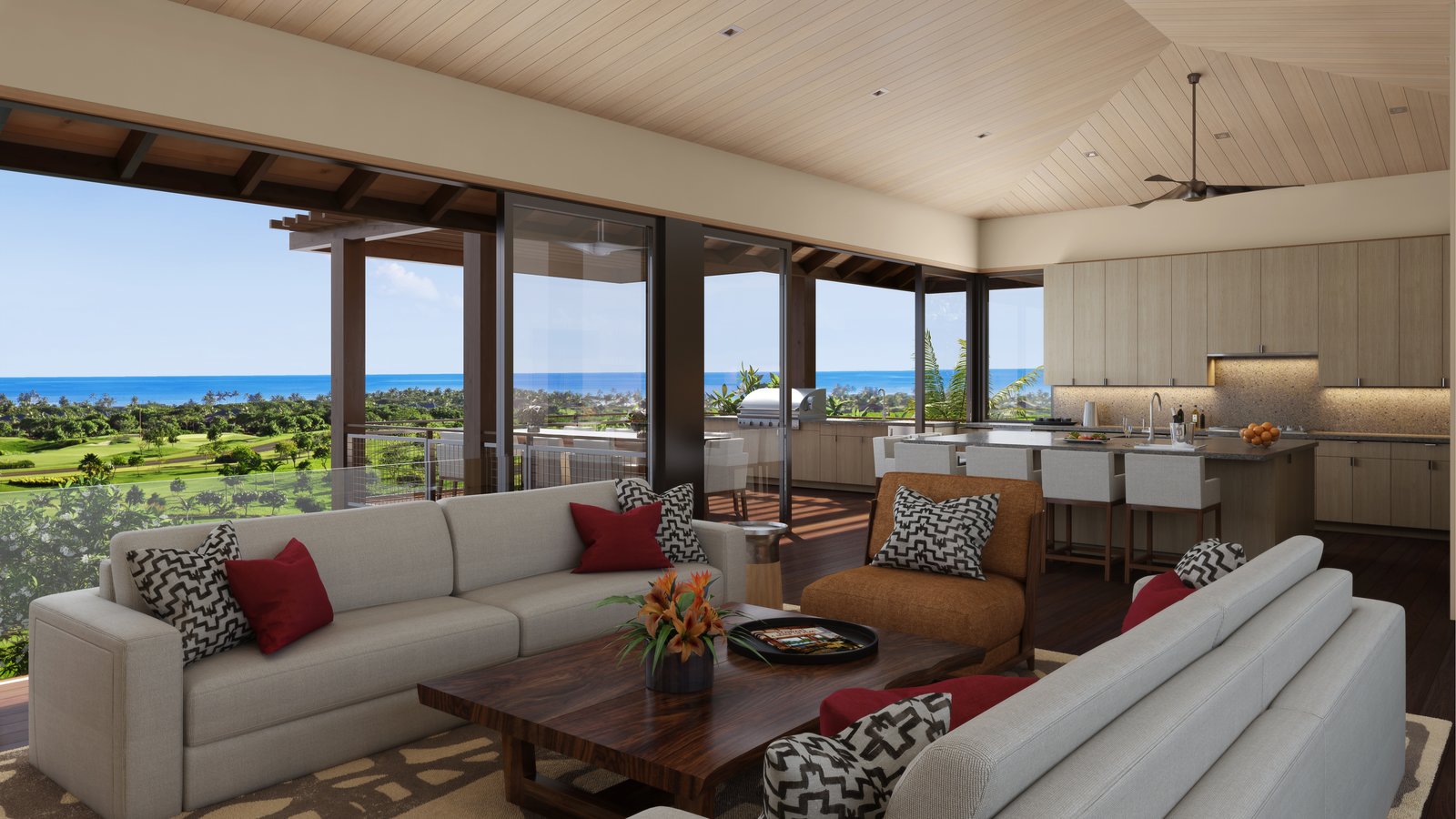 The open kitchen and living area are perfect for casual entertaining.