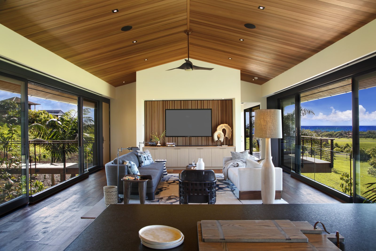 Two walls of windows make for stunning vistas.