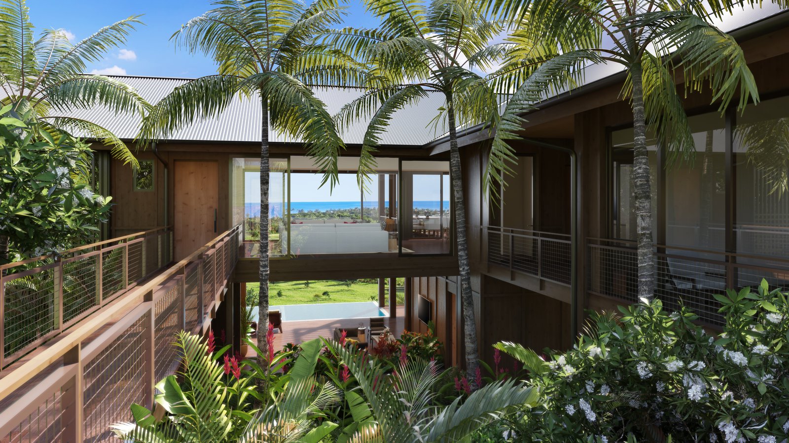 The home has a strong relationship with the land that is in harmony with the tropical environment.