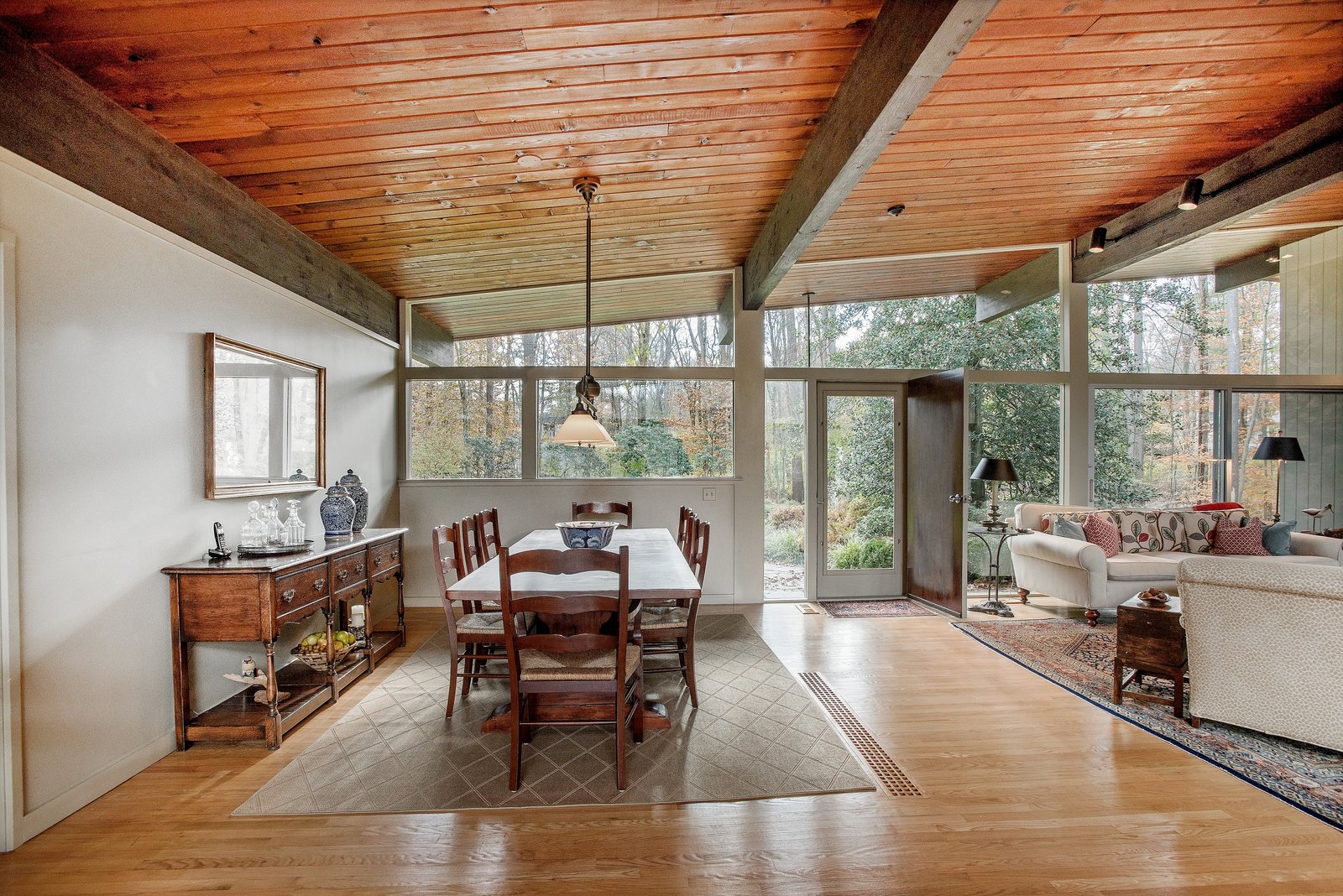 The open living plan allows for multiple configurations.
