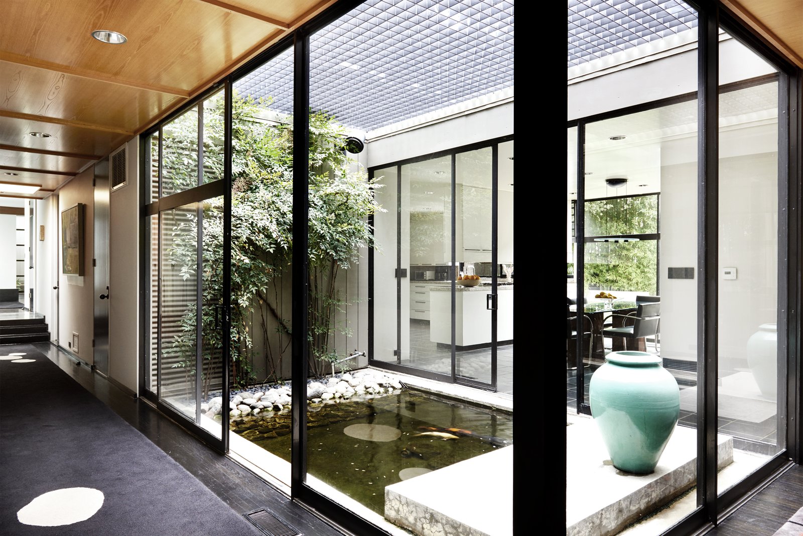 Interior courtyard with a pond.