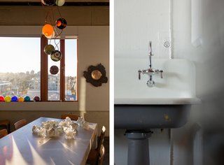 Inside the Head Office of Bocci - Photo 6 of 7 - Left: The conference room is strewn with prototypes and works in progress. Right: A detail of Bocci's 22 – an electrical outlet that's designed to mount flush on any surface.