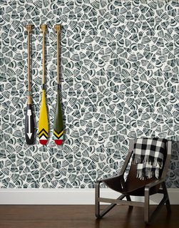 This Wallpaper Collection Gets a Minnesotan Spin - Photo 1 of 3 - The Wood and Snow designs are available in four color schemes. Here, Wood in Dark Night calls to mind the warmth of a crackling fire.