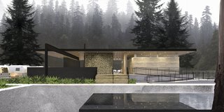 AutoCamp’s Modern Clubhouse Emerges from the Russian River Redwoods - Photo 1 of 6 - Serving as a locus for the community, the pavilion houses a reception area, the manager’s office, spa-inspired bathrooms and showers, and kitchen and dining facilities. Open-air event spaces and fire pits bring guests together.