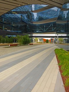 Setting Creative Solutions in Stone - Photo 2 of 6 - Samsung's headquarters in San Jose, California are paved with Large Scale CalArc Pavers in Stepstone's French Gray, Porcelain, and Granada White. 
