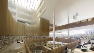 Schmidt Hammer Lassen Architects’ Winning Design For the Shanghai Library - Photo 3 of 7 - Three staggered reading rooms form a grand central atrium, creating intersecting spaces that encourage visitors to explore in a balance between inward and outward focus.