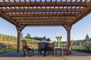 Sustainable Redwood Stars in an Oregon Architectural Showcase - Photo 1 of 6 - The Barrel House tasting room serves as a community center for Tumwater. The new pergola creates an outdoor room that can play host to wine tastings and private events. 