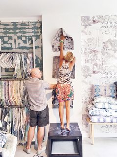 12 “Pro-Tips” For Installing Wallpaper in Your Home - Photo 4 of 13 - At the helm of the Brooklyn-based furnishings brand is Shanan Campanaro, whose dreamy watercolor-like designs feature soothing repetitive patterns that are nothing short of hypnotic. She just recently moved her offices into a new space that the team tackled as a project, giving it the Eskayel stamp and making it look like an inspiring place to work. 