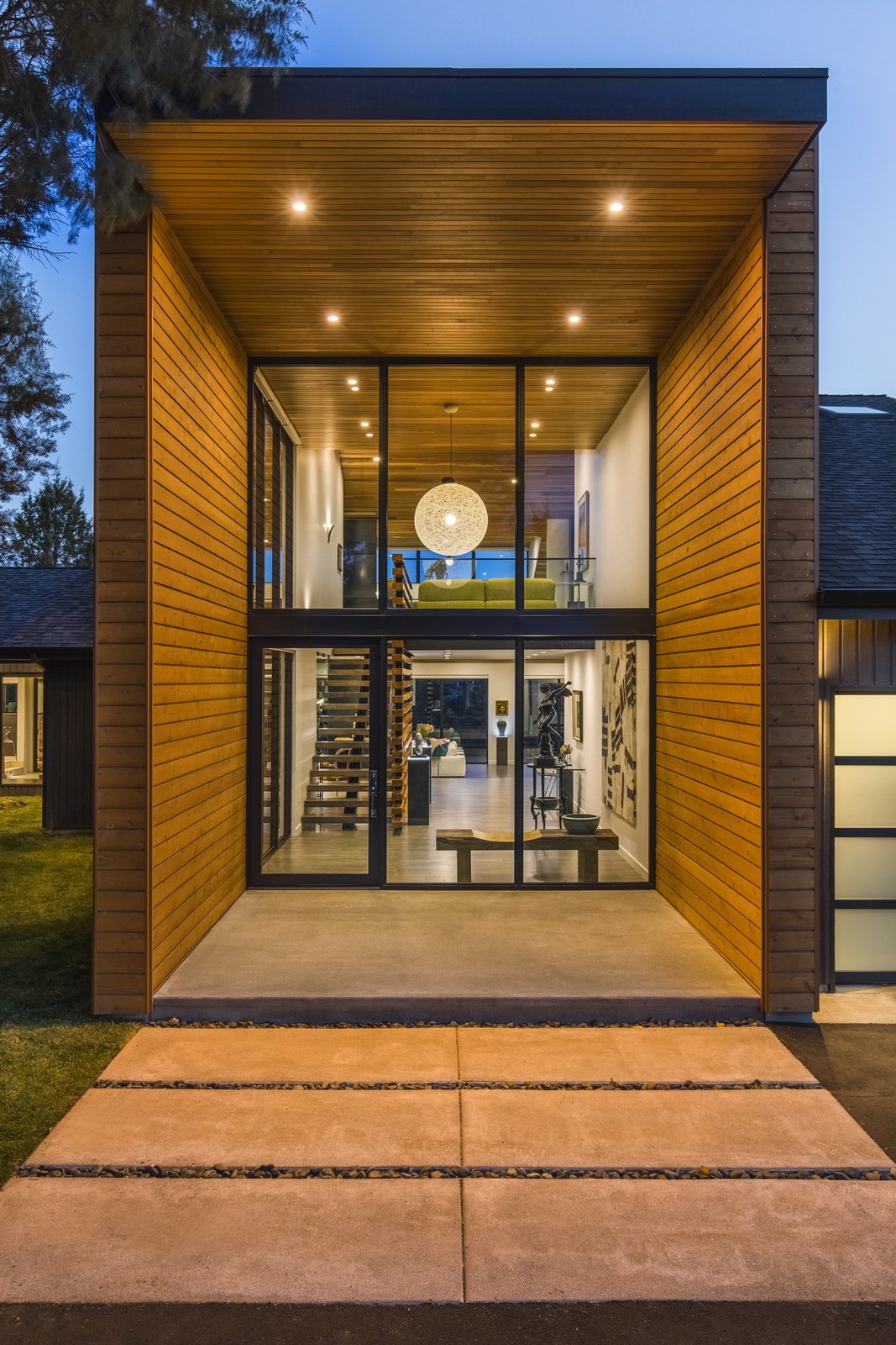 New entry addition showcasing the beautiful wood cladding.