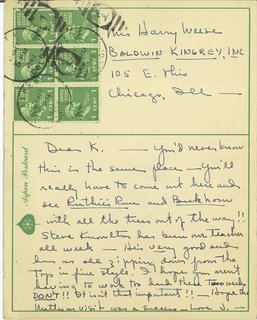 How American Modernism Came to the Mountains - Photo 18 of 20 - Postcard to Mrs Harry Weese, postmarked Aspen, January 17, 5 PM, 1949