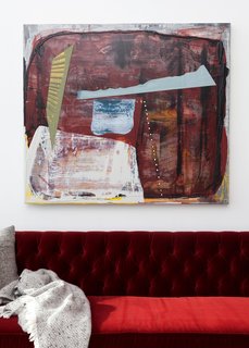 Brushing Up On Vancouver's Art Scene - Photo 1 of 3 - As the AR&S's featured artist of the season, Bertram's works are prominently displayed in the program's showroom. His canvas' dimensionality and dramatic color palette make them an easy choice to appear alongside our rich, new Claret Red velvet sofa. 