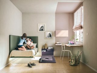 15 Modern and Creative Spaces For Kids - Photo 9 of 15 - The Gizmo bed by Italian designer Daniele Lago celebrates the illusion of levitation. This suspended children’s bed is designed to nest into the corners of bedrooms in order to maximize space for children to play. It's upholstered with faux leather and padded with natural cotton.