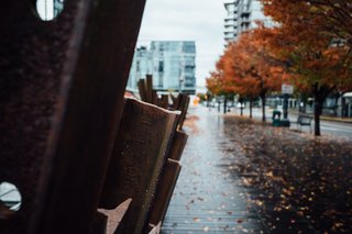 A dense moody shot from a rainy fall day in Portland's Pearl District.