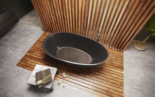 Spoon 2 Black Graphite solid surface bathtub offers a spacious interior for up to two bathers