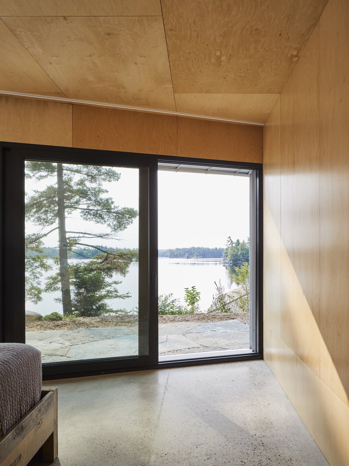 A lake view bedroom.