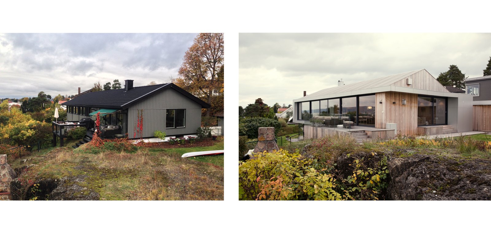 A Moelven modular prefab home in Norway, before and after renovation.
