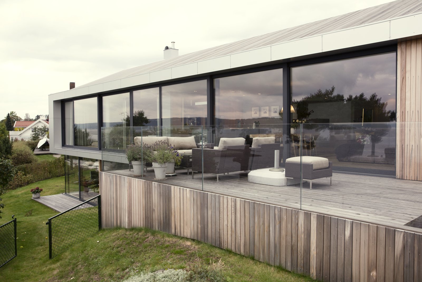 A raised deck that is accessible via the living and dining area.