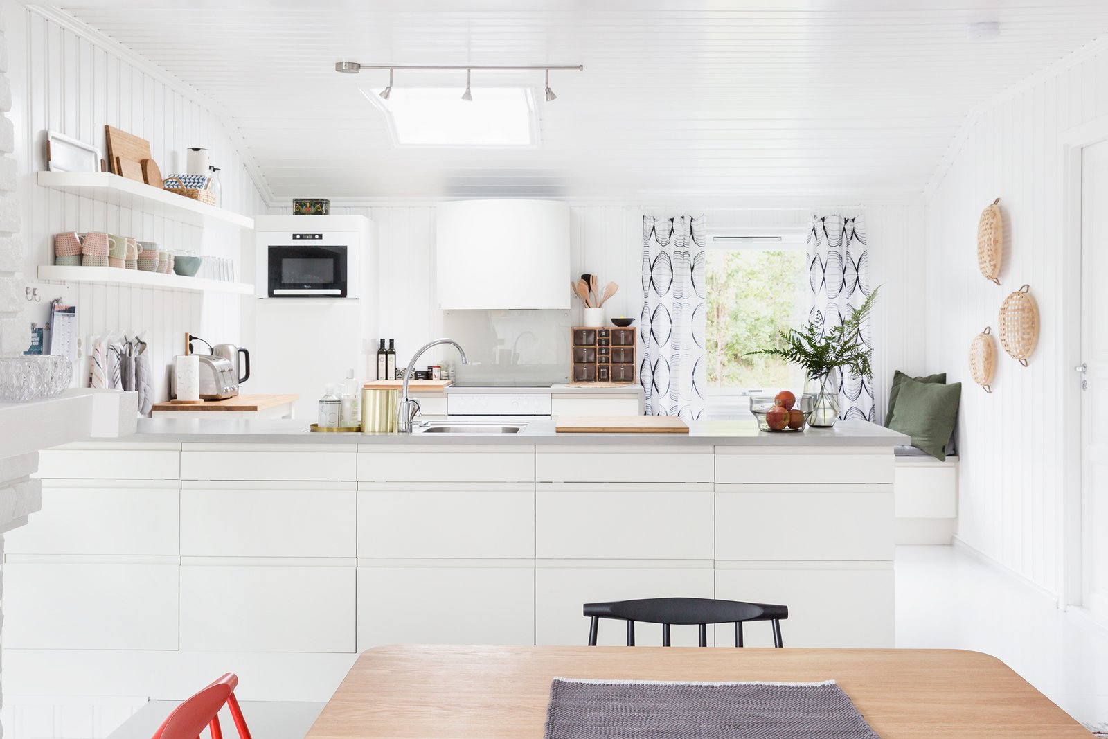A skylight brightens to kitchen.