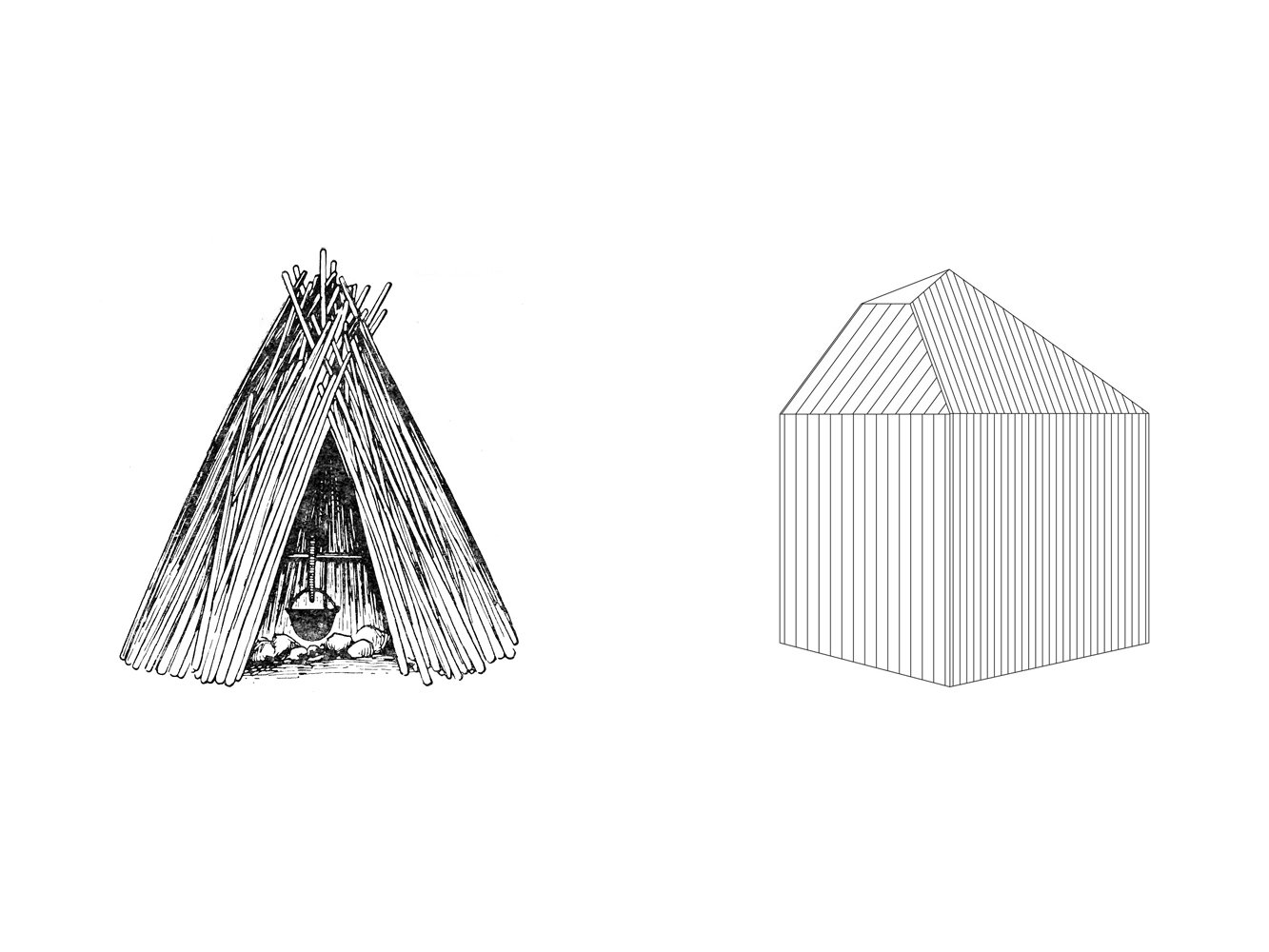 An ancient Estonian wigwam-like cabin informs the design of the forest retreat.