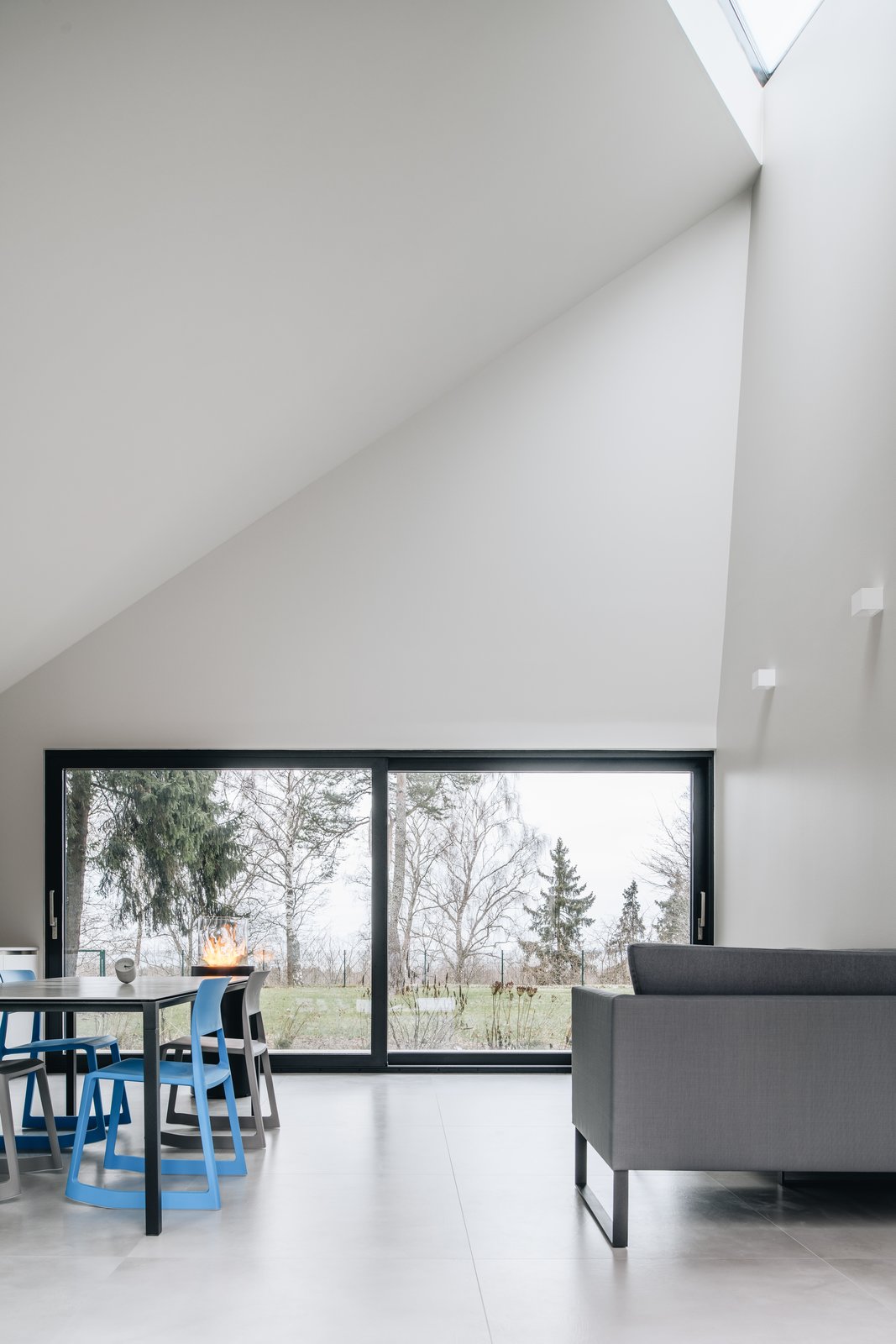The sloping ceiling creates a varied sense of space within each cabin.