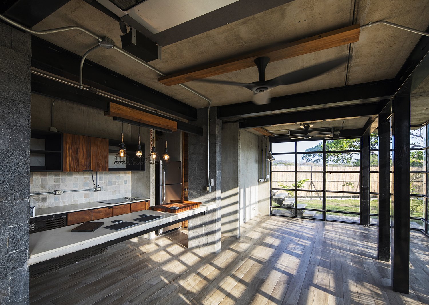 A kitchen in the smallest of the three buildings.