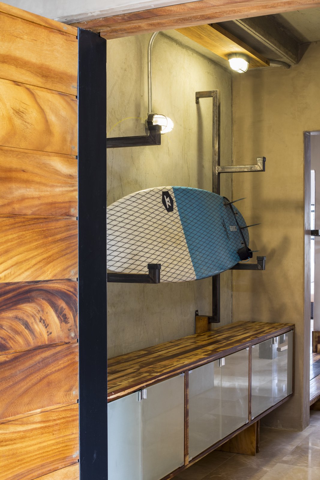 Storage racks for surf boards.