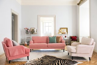 15 Flower Arrangements That Will Brighten Your Home on Valentine's Day - Photo 4 of 12 - IKEA Stocksund sofa with a Bemz cover in Cubis Pomela. IKEA Stocksund armchair with a Bemz x Romo cover in Cubis Rose Quartz and Linara Pomela.