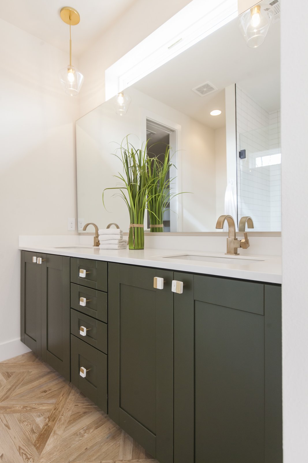 Unit A - Master Bath - Here we used a green that we found from a shirt we had and had it color matched because, why not :)