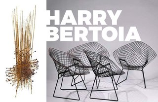 Inspiring Icon / Harry Bertoia - Photo 5 of 7 - Left: Cornet Sculpture, 1964, Image courtesy of Sotherbys, Right: The famous Diamond chairs for Knoll