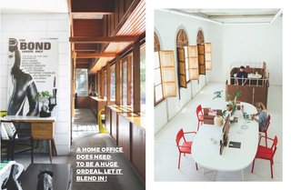 Left: The Perth Residence of Renee Coleman via The Design Files, This office is very discreet and blends in with it's environment perfectly. Right: The office beyond the dining/ meeting area is actually made from everyday packing material like cholguan that retails for about $5 a sheet. This image originally appeared in A Good-Looking Office System on the www.dwell.com site. These images appear on www.dwell.com 
