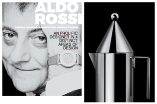 Inspiring Icons/ Aldo Rossi - Photo 1 of 9 - Left: Portrait Of Aldo Rossi, Right: Alessi La Conica Coffee pot, 1980-83