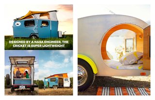 Left; The amazing Cricket These picture first appeared in Dwell here, Part Tent, Part RV, the NASA inspired Cricket is the go to camper for the modern road tripper. Right: Airy Teardrop Trailer was first seen at Getaway Inspiration at Dwell here. 
