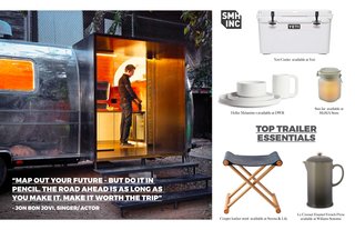 Left: With a last minute deadline, Architect Burton Baldridge transformed a decaying trailer into a modern green home for Austin, Texas based club, Stubbs. Baldridge teamed up with Brandon Fustes of Pilgrim Building Company to work on custom furniture including a bar at one end. Image courtesy of Baldridge Architects. This image first appeared at Dwell here. Right: Our shopping guide to cool suggestions for camping life. 