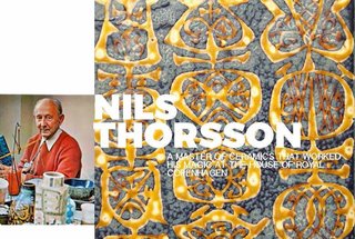 Inspiring Icons / Nils Thorsson - Photo 1 of 9 - Left: Portrait of Nils, shot in 1972 in his studio, Image from the book"The Royal Copenhagen Porcelain Manufactory 1775-1975" Right: Detail of a platter from the Baca range 
