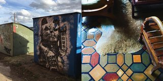 Instagram / Marfa / Texas - Photo 6 of 6 - Left: Art covered dumpsters, Right: The floor at the famous Hotel Paisano where Elizabeth Taylor stayed while filming Giant Photography: Marcus Hay for SMH, Inc