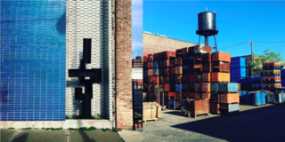 Instagram / Chigago / Illinois - Photo 6 of 6 - Left: Blue tiled wall, north of the city on Broadway with Brutalist sculpture, Right: Shipping yards