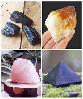 How to Use Crystals in Your Home - Photo 2 of 3 - Clockwise: Black Tourmaline, Source: The Hippie Ship/Etsy; Citrine, Source: Gypsy Sue Designs/Etsy; Rose Quartz, Source: Midnight In Seattle/Etsy; Shungite, Source The Boho Cat Shop/Etsy