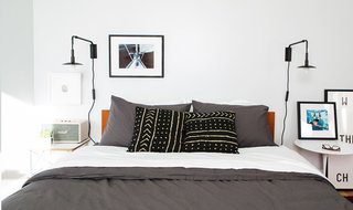 Styling Bedroom Artwork, by Framebridge - Photo 9 of 10 - Vintage brain print in Irvine Slim, boat photo via Unsplash in Bolton, "Deep Dive" by Samantha French and "Welcome to the City of Champions" by Playtype via The Poster Club in Mercer Slim; Source: Framebridge/Parachute