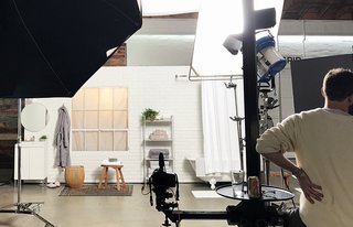 Bath Collection: Behind the Design + Styling Tips - Photo 6 of 6 - A true behind-the-scenes moment featuring our crew and custom built set; Source: Nicole LaMotte