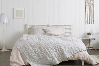 Essential Quilts: Behind the Design + Styling Tips - Photo 3 of 8 - The Fog Essential Quilt and Blush Linen Venice Set make a Pinterest-worthy bedroom; Source: Nicole LaMotte/Parachute