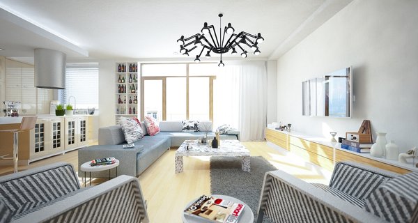 Previously existing walls were brought down, in order to create an open space, unifying a kitchen, a dining room and a living room. Merging aesthetic continues on to the bedroom, where two sinks and the wardrobe become the part of the room, as opposed to traditional approach of keeping them locked away from eye.
The apartment overlooks the city and the mountains, and for the outer visual richness to be fully embraced, the windows were enlarged to the wall scale.
Photo 11 of Double N Residence modern home