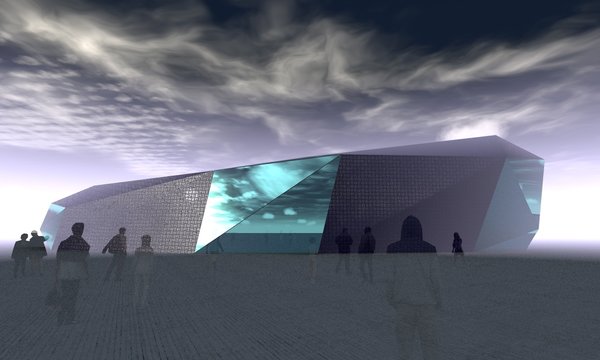The form was unambiguously derived from functionality, which precisely implies, that more swelled part of the building is the busiest one: it holds the restaurant, the administration and the winter garden. Design was originally conceived as an oval shaped entity, but was simplified later on by breaking the silhouette down with interconnected lines, still keeping the plasticity. The opposite poles and the middle part of the space are strategically made of glass, so that the whole building is illuminated with a natural light during the day. Photo of Slitlight modern home