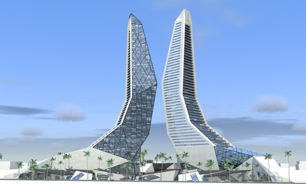 The only space these skyscrapers share is the reception hall. The fact that they almost touch each other, at 106 meters height, is emphasized by the column of light, cutting the small distance between them at night. The north tower is occupied by the commercial areas and the hotel, while the opposite building is for the apartments with terraces and closed pool on the first floor. The other pool resides on the top of the reception and transmits a natural light to it through the glass floor.
In front of the towers multiple, rock shaped shops are scattered and both buildings have the underground parking lots. Photo 3 of Split modern home