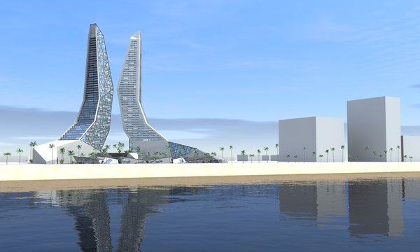 The only space these skyscrapers share is the reception hall. The fact that they almost touch each other, at 106 meters height, is emphasized by the column of light, cutting the small distance between them at night. The north tower is occupied by the commercial areas and the hotel, while the opposite building is for the apartments with terraces and closed pool on the first floor. The other pool resides on the top of the reception and transmits a natural light to it through the glass floor.
In front of the towers multiple, rock shaped shops are scattered and both buildings have the underground parking lots. Photo of Split modern home